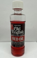 Vintage Old English Furniture Polish Red Oil Glass Bottle Safety Cap Collectable