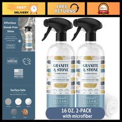 Granite Countertop Cleaner & Polish 2 Pack with Microfiber – pH Neutral Stone Ca