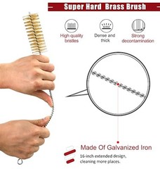 16 Inch Extra Long Pipe Cleaning Brush Set 8 Piece Brass Bristles 1/4 to 2 Inch