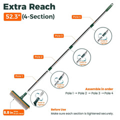 3-In-1 Adjustable Floor Scrub Brush with Long Comfortable Handle, PVC Bristles,