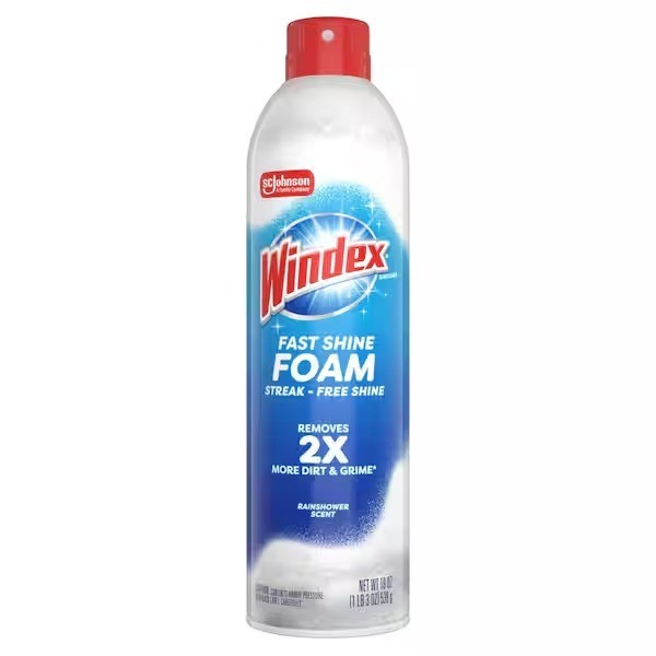 Windex 19 oz. Glass Cleaner Fast Shine Foam, Rainshower Scent Streak-Free Shine
