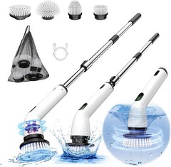 Electric rotating cleaning brush, IPX7 waterproof rating, extended handle.